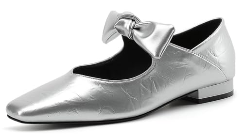 Niction PU Leather Bow Flats for Women Casual Pointed Toe Flat Shoes Cute Mary Jane Ballet Flats Shoes Comfortable Dressy Work Flat 2025