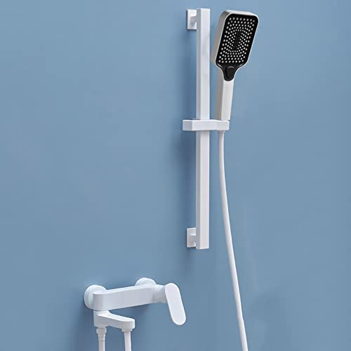 Robinets de baignoire muraux avec douchette ensemble de douche blanc en laiton - 2