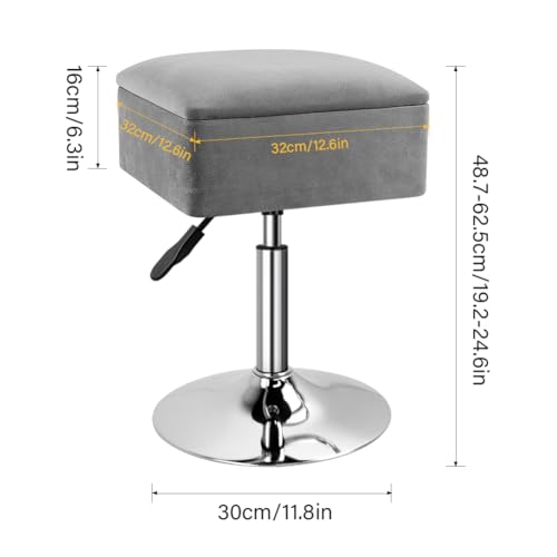 WKWKER Adjustable Vanity Stool with Storage Velvet 360° Swivel Makeup Stool Small Ottoman Chair Metal Base for Vanity Bedroom Living Room Lab Salon Studio Counter Desk (Gray) by WKWKER - Used condition - Image 3