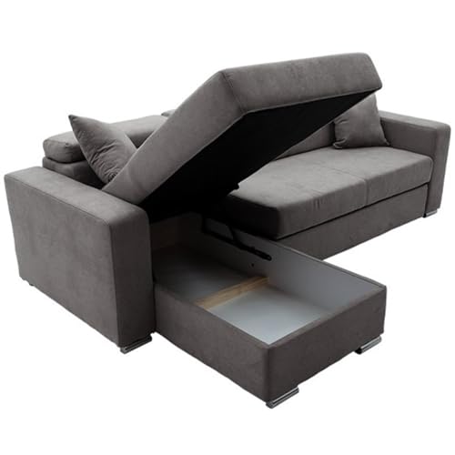GNVerse™ Premium Luca Corner Sofa Bed With Storage Space| 2-3 Seater Grey Lounge Sofa Couch| Universal Long-Lasting Furniture For Living Room| Luxurious Design Space Saving L-Shape Corner Sofa Bed| - Image 9