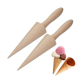 2Pcs Wood Cone Roller Pizzelle Roller Ice Cream Cone Roller Mold Natural Waffle Cone Roller Wooden Mini Waffle Cones Pastry Decorating Baking Pastry Tool Cone Mold Pizzelle Makers Pastry Roller (2)