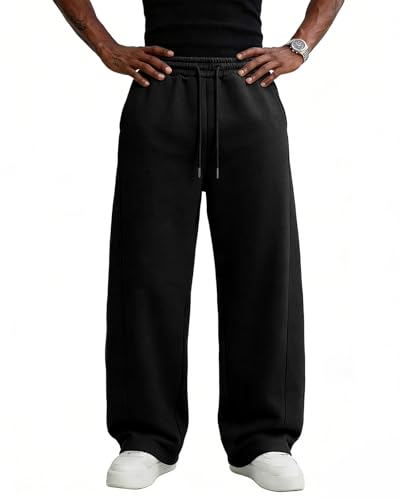 Image of Men's Baggy Sweatpants Cotton Fleece Wide Leg Lounge Sweat Pants Drawstring Waist Jogging Pants with Pockets