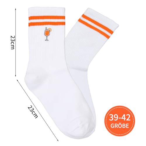 HUKUMA Bestickte Aperol Spritz Socken, Aperol Socken Geschenk, Lillet Tennissocken Damen Herren,Lustige Sportsocken,Aperol Spritz Kostüm damen Crew Socks Accessoires
