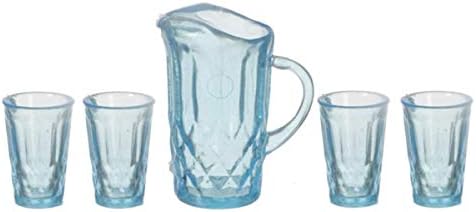 Dollhouse Miniature Chrysnbon Blue Pitcher with 4 Glasses image 2