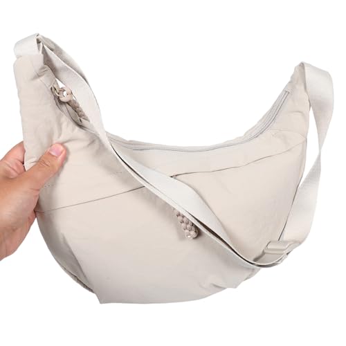 Paquet banane grand volume en polyester beige crème avec sangle - 2