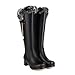 Women'S Winter Low Block Heel Thigh High Snow Boots Fashion Thick Rabbit Fur Collar Comfort Warm Waterproof Slip-On Tall Snow Boots (Black,9)