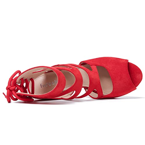 Image of fereshte Women's Lace-Up Gladiator Sandals, Block Heel Open Toe Strappy Shoes