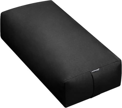 Sunshine Yoga Extra Firm Large Yoga Bolster, 24" x 12" x 6" Restorative Yoga Pillow With Handles and Removable Cover, Rectangular Cotton Cushion for Studios, Pack of 1, Black