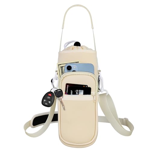 Image of Water Bottle Holder with Strap, Water Bottle Carrier Bag with Phone Pocket, Shoulder Hand Strap Insulated Neoprene 40 oz Water Bottle Sleeve for Walking Hiking Camping Gym