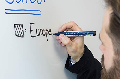 Schneider Maxx 290 Marker (für Whiteboards und Flipcharts, Rundspitze 2-3 mm Strichstärke, rückstandsfrei trocken abwischbar, hohe Qualität, kräftig und farbintensiv) Box mit 6 Farben