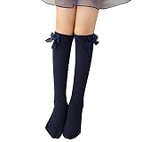 Générique Chaussettes Hautes Fille, Chaussettes Mi-Mollet avec Nœud Chaussette d'Uniforme Scolaire, Chaussette Unies Extensibles Lolita pour Filles Enfants