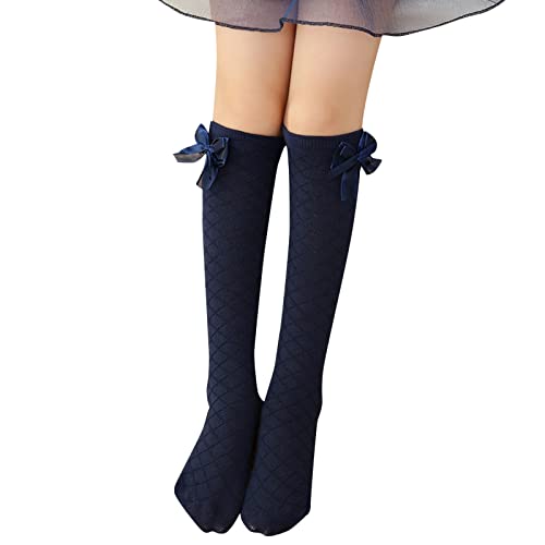 Toddler Girls Fall Long Tube Socks Cotton Bow Children's Mid Tube Socks Knee High Stockings Kids Girls Socks (Navy, 42)