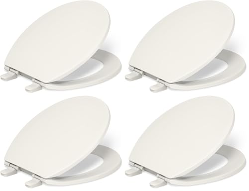 Image of KOHLER K-4775-96 Brevia Round Toilet Seat with Quick-Release Hinges And Quick-Attach Hardware For Easy Clean, Biscuit (Pack of 4)