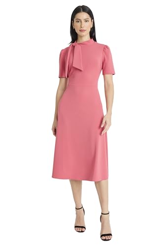Image of Maggy London Women's Crepe Fabric Flight Attendant Bow Neck Tie Short Sleeve A-line
