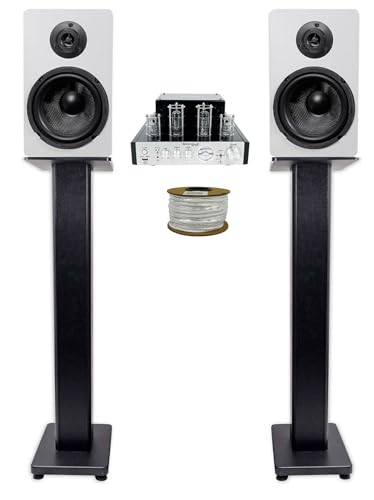 Rockville BluTube 70w Tube Amplifier Receiver Bundle with Rockville Blue 14G50 OFC, (2) Rockville RockShelf 64W 400w Bookshelf Speakers & (2) Rockville RHTSB 36