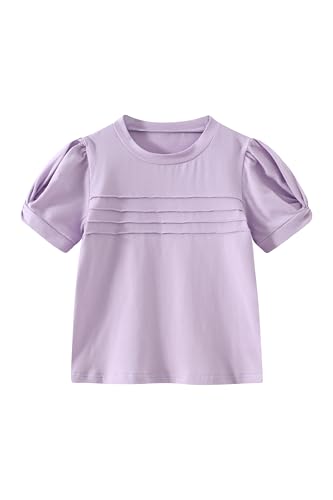 Girls' Tops Tees & Blouses Girls Puff Short Sleeve T Shirt Tee Pleated Casual Top 4-12 Years