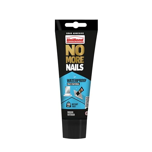 UniBond No More Nails Waterproof White High Strength Grab Adhesive, Weatherproof Mounting Glue Bonds on Damp Surfaces for Mirrors, Wood, Metal, Ceramic & Concrete, Indoor & Outdoor Use, 206 ml Tube