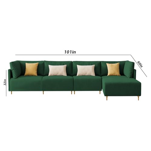 Image of Carina RHS 6 Seater L Shape Sofa Set for Living Room (Green Fabric) Premium Fabric Sofa