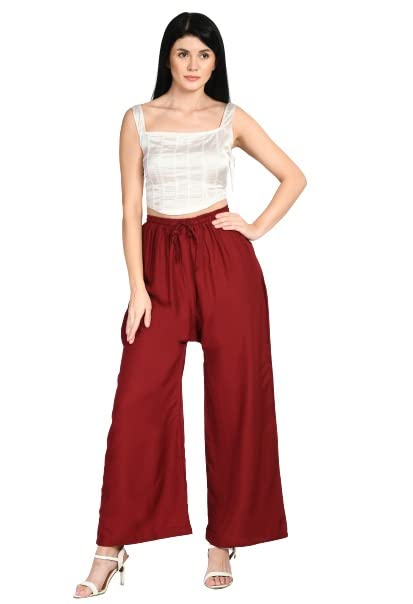 a r silk Women's Regular Fit Women Rayon Plain Palazzos(ARSP082) Maroon-picture-33