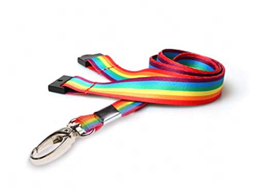 ID Card It 10 - Cordón para correa de cuello con cierre de seguridad para identificación, nombre, tarjeta de identificación, tarjeta de identificación (arco iris, pinza de langosta de metal)