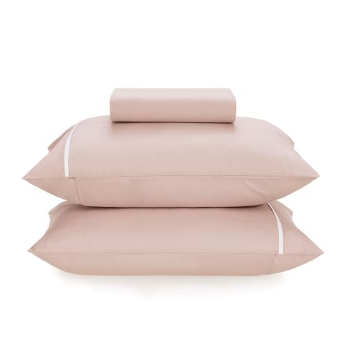 Karsten Jogo de Cama Noah Casal 160 Fios 100% Algodão 3 Peças Rosa/Branco