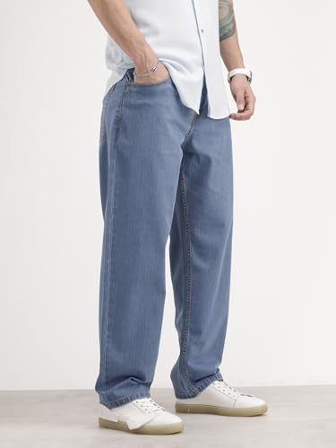 Image of WROGN Men's Pure Cotton Jeans | Solid | Loose Fit