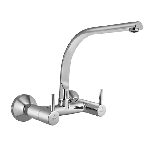 Image of Jaquar Wall Mounted Sink Mixer with Regular Swinging Spout & Connecting Legs & Wall Flanges, Stylish & Durable Faucet for Kitchen & Bathroom, Sliver, Chrome Finish