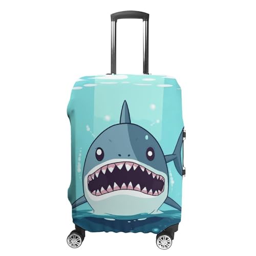 Cartoon Shark Floating in Water Printed Luggage Cover Protector, Fits 18-32 Inch Luggage