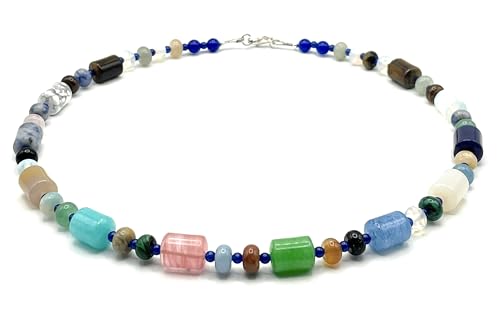 Collier en jade et agate fait main en Italie, ras du cou en argent 925 de haute qualité
