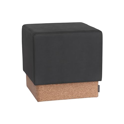 Seville Classics Silla otomana de tela acolchada con reposapiés, asiento acolchado para dormitorio, loft, sala de estar, entrada, pasillo, corcho/gris acero, cubo de 15 pulgadas
