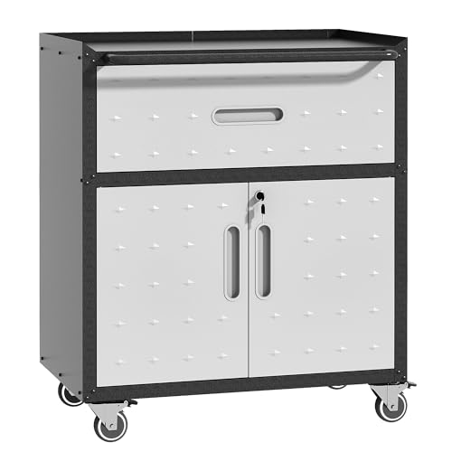OPTYMIRA Metal Mobile Tool Storage Cabinet with Wheels,Heavy Duty Rolling Tool Cabinets for Garage,Metal Storage Cabinets with 2 Locking Doors and 1 Drawer,Assembly Required