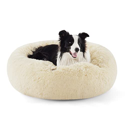 Image of Bedsure Calming Dog Beds Large Sized Dog Donut Washable Pet Bed,36ins Ivory Beige