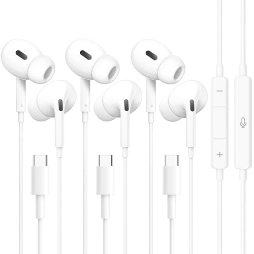 3 Pack USB C Wired Headphones, In Ear Type C Earphones with Microphone&Volume Control,Hi-Fi Stereo Noise Earbuds for iPhone 15/Plus/Pro Max/Pro,Samsung Galaxy S24 S23 S22 Ultra,iPad Pro/Air/Mini,Pixel