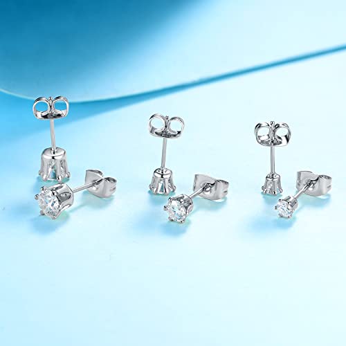 MDFUN Synthetic Moissanite Earrings Set 14K White Gold/Yellow Gold 6 Prong Round Synthetic Moissanite Stud Earring Set Pack of 3/4 Pairs2