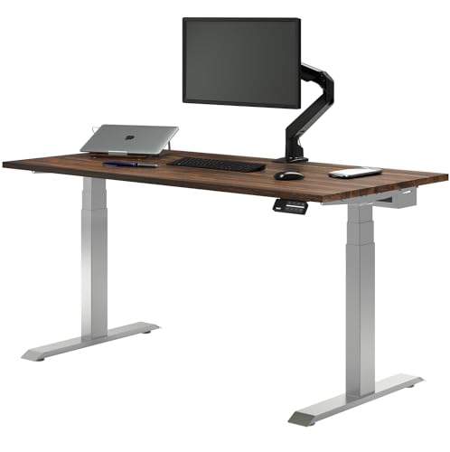 Image of Desky Dual Hardwood Sit Stand Desk - Electric Standing Desk - Dual Motor,3 Stage Adjustable Height Desk - Solid Wood Whole-Piece Top - Standing Desk with Cable Management