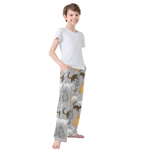 Boys' Pants Funny Cats Grey Long Bottoms Jogger Pants Elastic Waist Trousers with Pockets S-XL4