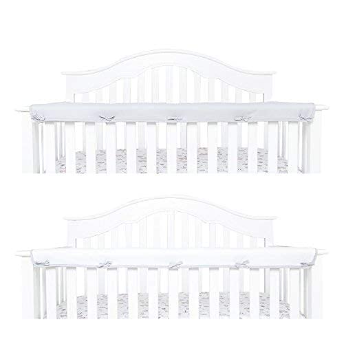 TILLYOU 1-Pack Padded Baby Crib Rail Cover Protector Safe Teething Guard Wrap for Long Front Crib Rails(Measuring Up to 8  Around), 100% Silky Soft Microfiber Polyester, Reversible, White Pale Gray