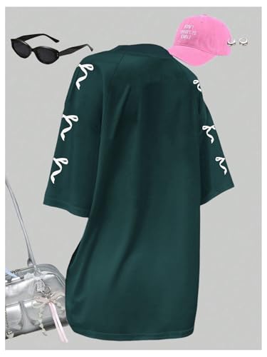 Image of RoseSeek Girl's Jersey Y2K Oversized Graphic Number Print Tops V Neck Short Sleeve T Shirt Hip Pop Tee Streetwear