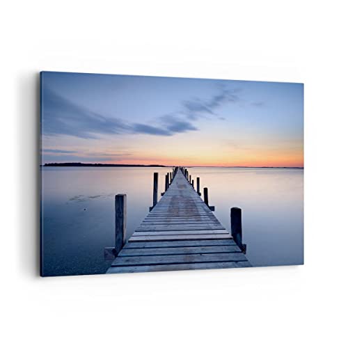 Cuadros Decoracion Salon Puesta del sol lago agua puente Lienzos decorativos 120x80cm Cuadro Sobre Lienzo Moderno Dormitorio Cuadros Pared Imágenes Wall Art Prints Decor Grande XXL AA120x80-2508