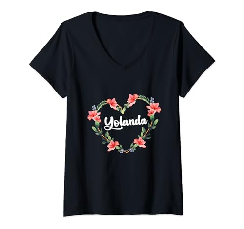 Yolanda Flor Corazón Personalizado Nombre Yolanda Camiseta Cuello V
