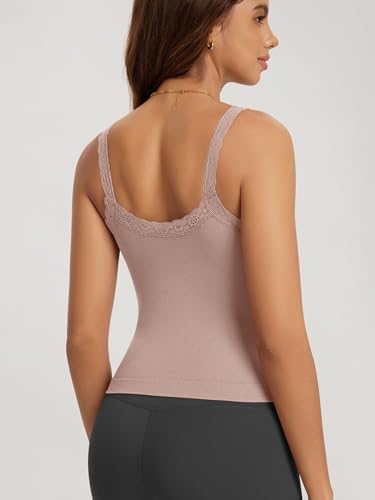 ODODOS Lace Trim Seamless Top for Women Ribbed Soft V Neck Cami Tank Tops4