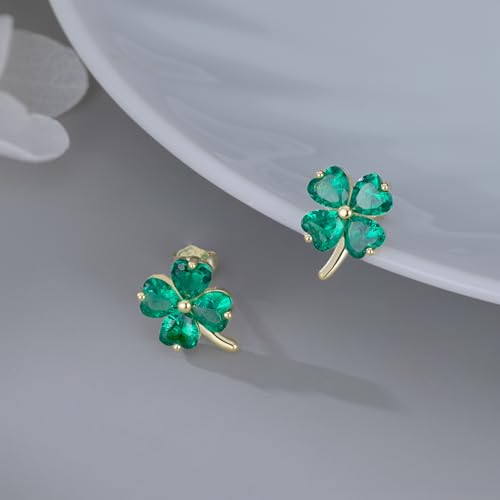 Reffeer Solid 925 Sterling Silver CZ Leaf Stud Earrings Clover for Women Teens Shamrock Earrings Studs Leaf Clover3