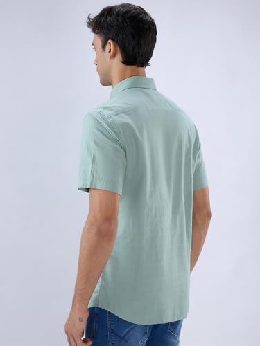 Image of Parx Men Slim Fit Solid Pattern Pure Cotton Button Down Collar Half Sleeve Casual Shirt