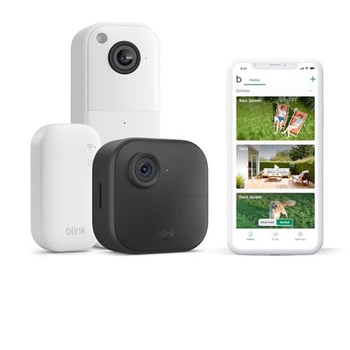 Nuova videocamera Blink (Outdoor 4) + videocitofono supplementare Blink (bianco) | Videocamera di sicurezza smart HD wireless | Sistema a 1 telecamera con Sync Module Core incluso | IP65