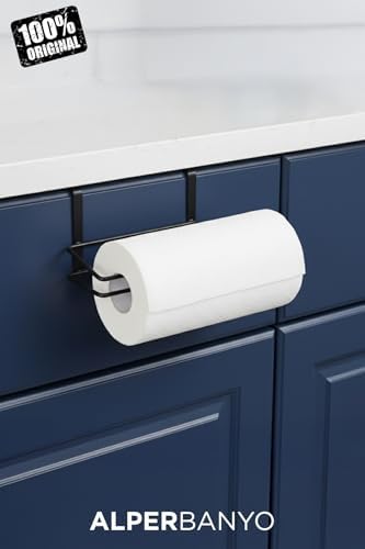 Alper Banyo Siyah Modern Dolap Kapağı ve Raf Altı Kağıt Havluluk Mutfak Organizeri | Delmeden, Kolay Montaj