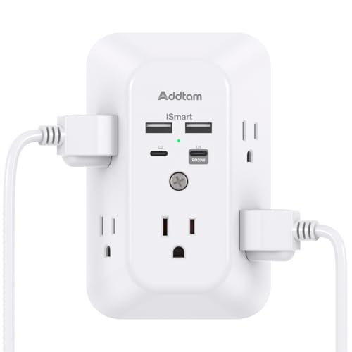 Addtam USB Wall Charger Surge Protector, 5 Outlet Extender with