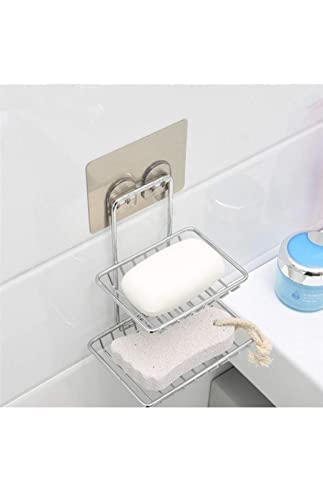 Image of Soap Dish Holder Self Adhesive Wall Mounted Soap Sponge Holder Stainless Steel Storage Saver Rack for Home Kitchen Bathroom Shower (2 Layer Shop Holder)