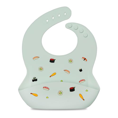 Image of Loulou Lollipop Waterproof Silicone Feeding Bib for Babies & Toddlers, Catch-All Pouch, Easy Clean, 3–36 Months – Sushi