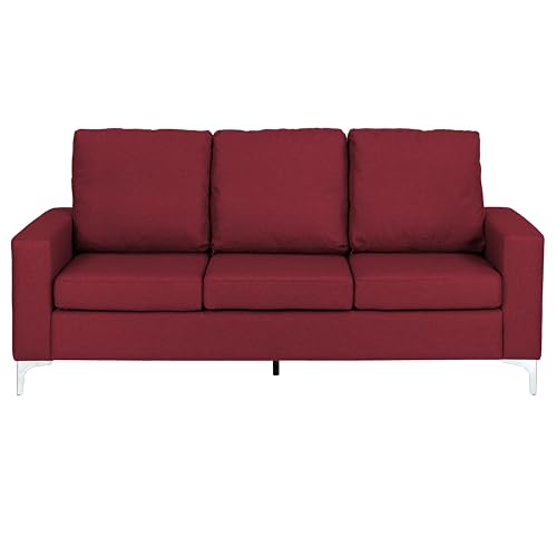 Totò Piccinni Divano CUBE in Tessuto imbottito con braccioli e piedini in metallo (Bordeaux, 3 Posti)