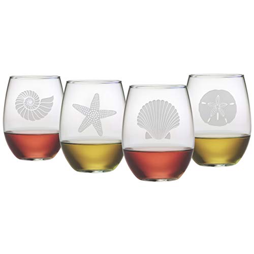 Susquehanna Glass Company Happy Hour Glassware Seashore Assortment, 21 Oz. Stemless Wine Glass, Satin Set Of 4 #TOP11